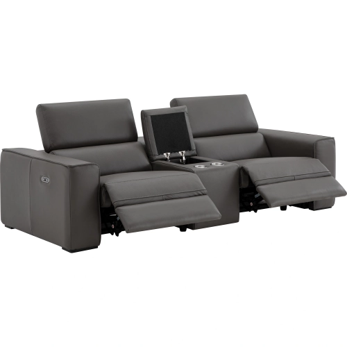 Picasso Power Motion Console Loveseat in Dark Grey Top Grain Leather